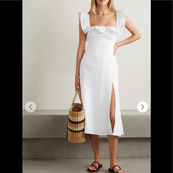 ☀️REFORMATION Amethyst linen midi dress with slit & ruffles - Picture 5 of 14